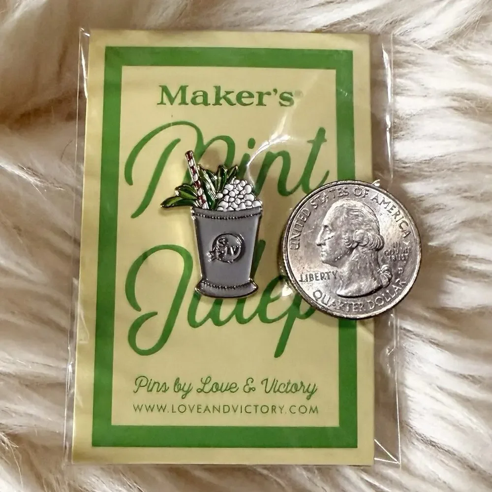 NEW Maker’s Mint Julep Lapel Pin Gold Tone Enamel Love & Victory Brand